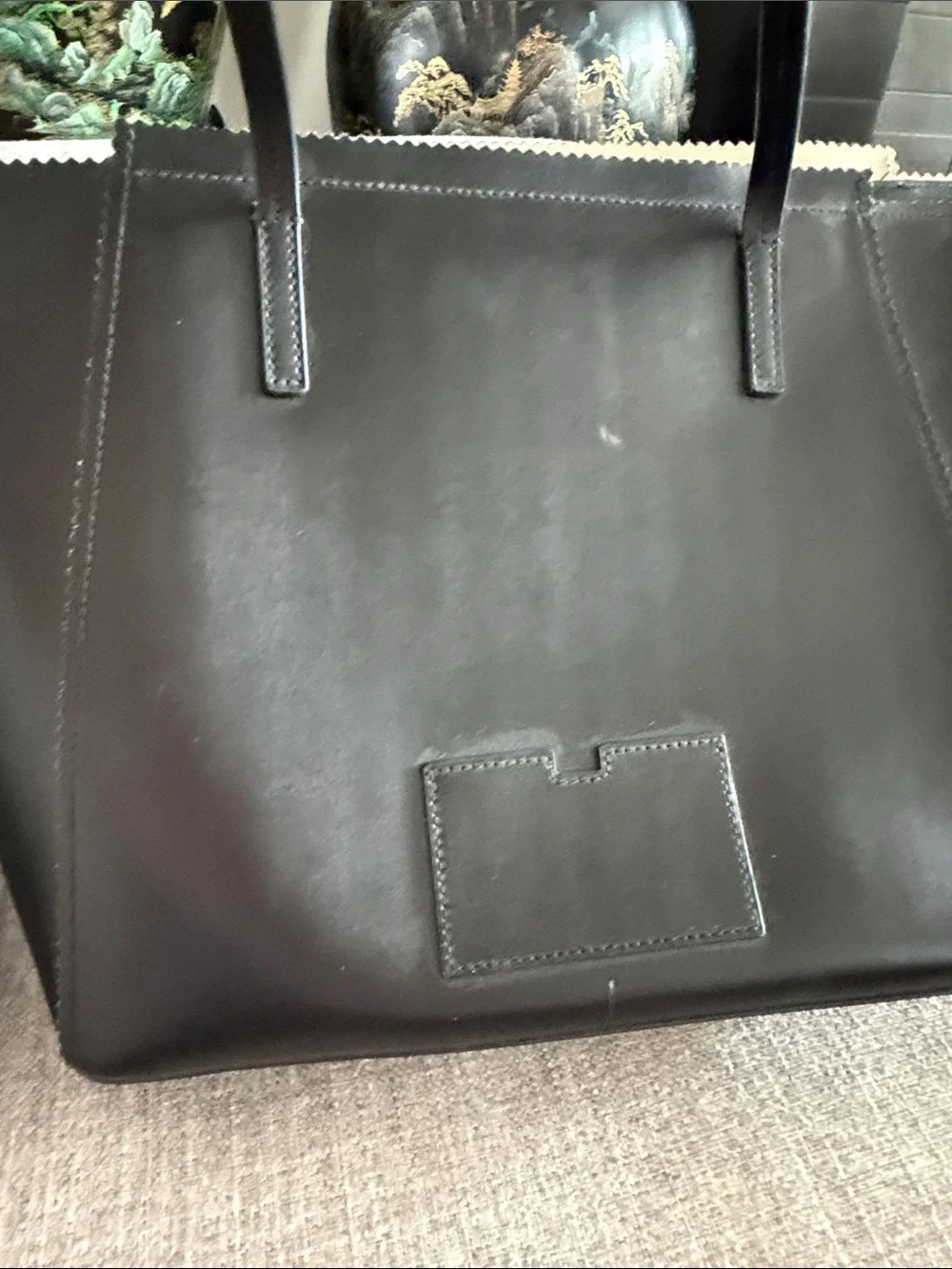 kate spade Black Leather Tote with Gold Logo Accent